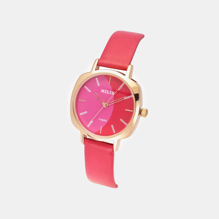 Women Quartz Red Dial Analog Leather Watch TW057HL01