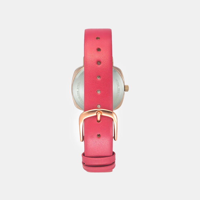 Women Quartz Red Dial Analog Leather Watch TW057HL01