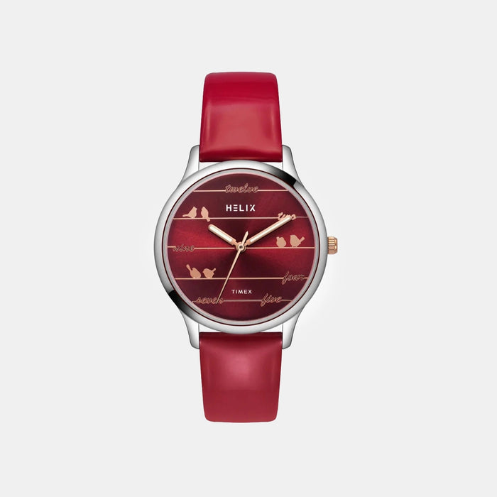 Women Quartz Red Dial Analog Leather Watch TW060HL00T