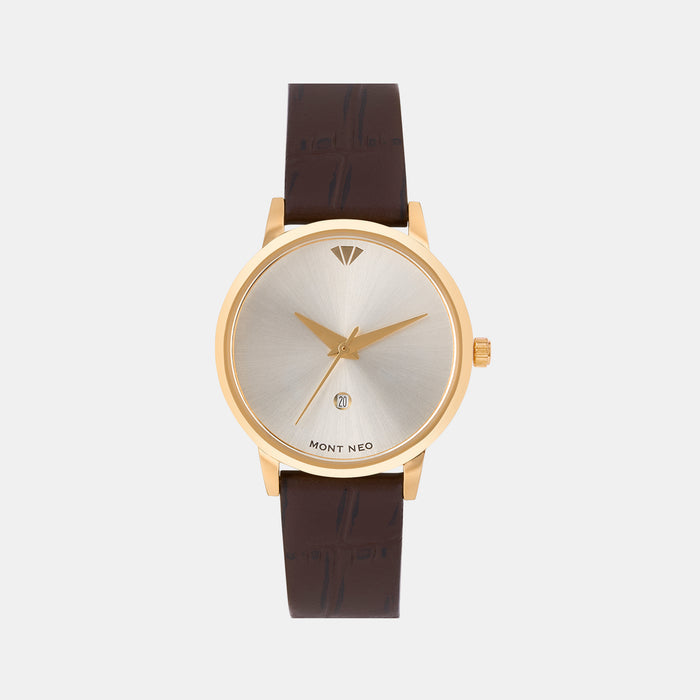 Women Quartz Silver Dial Analog Leather Watch L1034E-L2203