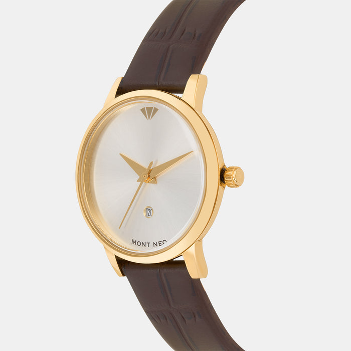 Women Quartz Silver Dial Analog Leather Watch L1034E-L2203