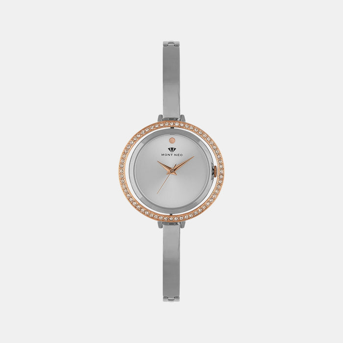 Women Quartz Silver Dial Analog Stainless Steel Watch 2012T-M1303
