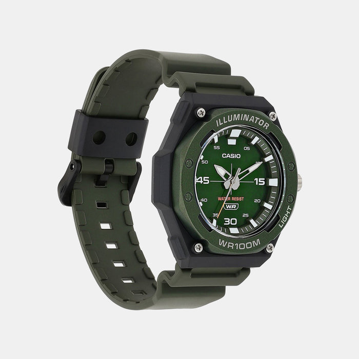 Youth Men Quartz Green Dial Analog Resin Watch D357